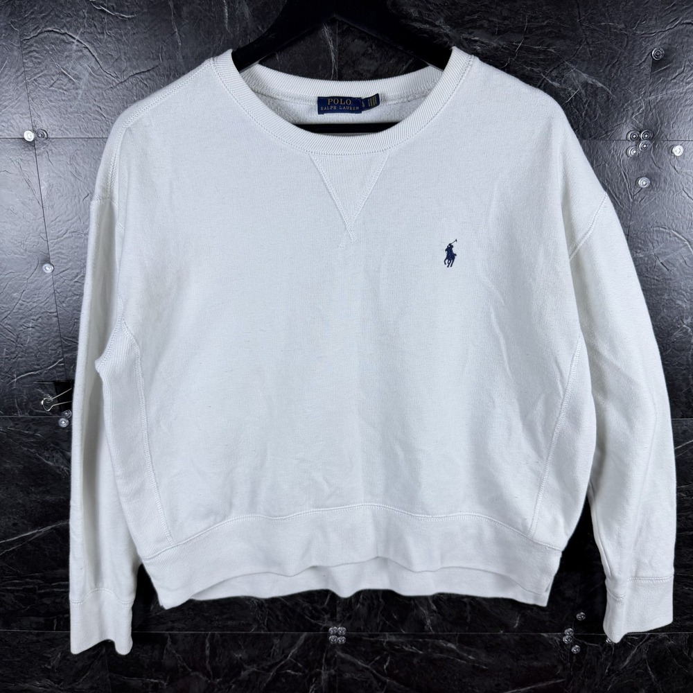 Polo Ralph Lauren Women's White Fleece Sweatshirt Large